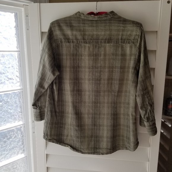 Vtg Button Down Vneck 3/4 adjustable sleeves plaid - Picture 4 of 8
